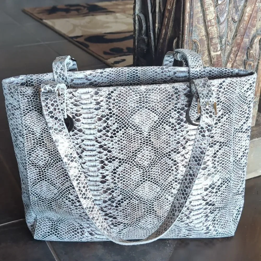 COFI Erin XL Tote Leather Embossed Python -Double Handles Adjustable NWOT